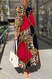 Light Blue Graphics Print O Neck 3/4 Sleeve Long Loose Vacation Casual Pleated Maxi Dresses