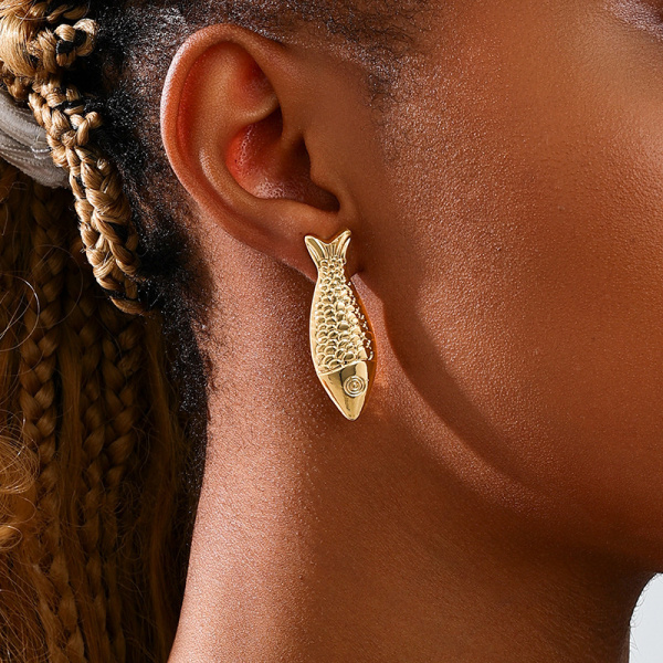Gold Casual Cartoon Metal Fish Earrings