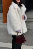 Yellow Casual Turndown Collar Long Sleeve Cardigan Faux Fox Fur Coat