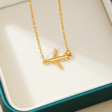 Gold Metal Airplane Pendant Chains Necklaces