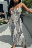 Orange Graphics Print Backless Spaghetti Strap Bodycorn Vacation Long Maxi Slip Dresses