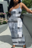 Orange Graphics Print Backless Spaghetti Strap Bodycorn Vacation Long Maxi Slip Dresses