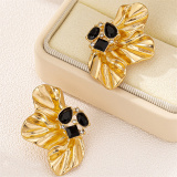 Golden Rhinestone Leaf Flower Earrings