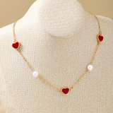 Glod Casual Metallic Red Heart Shaped Pearl Chains Necklace