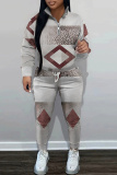 Orange Graphics Print Zipper Collar Long Sleeve Sweatshirt And Pants Sportwear Casual Two Pieces Jogger Sets