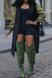 Green Turndown Collar Long Sleeve Casual Cardigan Long Blazer Trench Coat