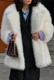 Yellow Casual Turndown Collar Long Sleeve Cardigan Faux Fox Fur Coat