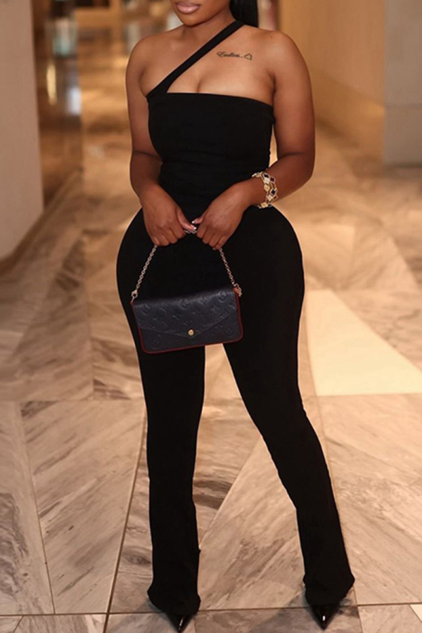Black Sleeveless Backless Strapless Formal Evening Party Prom Skinny Jumpsuits
