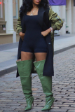 Green Turndown Collar Long Sleeve Casual Cardigan Long Blazer Trench Coat
