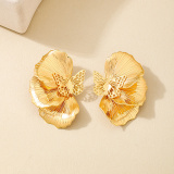 Gold Casual Metal Hollow Butterfly Petal Earrings