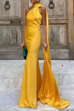 Red Sleeveless Irregular Formal Evening Party Prom Sash Halter Maxi Dresses