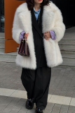 Yellow Casual Turndown Collar Long Sleeve Cardigan Faux Fox Fur Coat