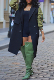 Green Turndown Collar Long Sleeve Casual Cardigan Long Blazer Trench Coat