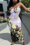 White Pink Graphics Print Backless Spaghetti Strap Bodycorn Vacation Long Maxi Slip Dresses
