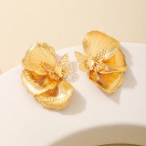Gold Casual Metal Hollow Butterfly Petal Earrings