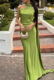 Red Sleeveless Irregular Formal Evening Party Prom Sash Halter Maxi Dresses