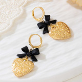 Gold Bow Decor Metal Heart  Earrings Pendant