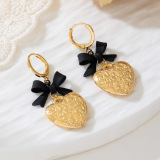 Gold Bow Decor Metal Heart  Earrings Pendant