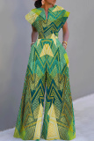 Grass Green Casual Graphics Print V Neck Short Sleeve Vacation Wide Leg Jumpsuits