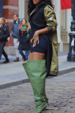 Green Turndown Collar Long Sleeve Casual Cardigan Long Blazer Trench Coat
