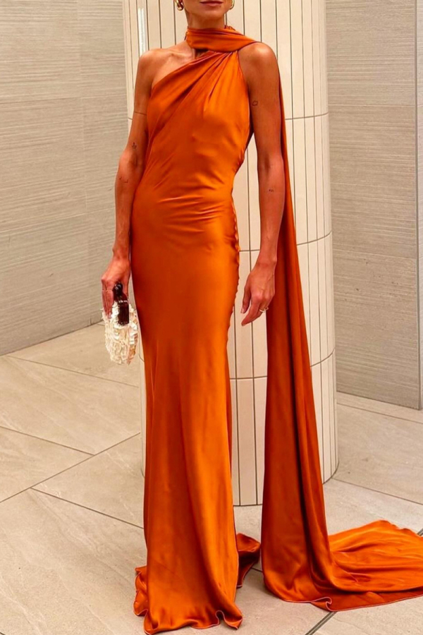 Red Sleeveless Irregular Formal Evening Party Prom Sash Halter Maxi Dresses