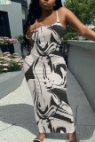 Orange Graphics Print Backless Spaghetti Strap Bodycorn Vacation Long Maxi Slip Dresses