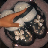 Pink Pearls Decor Butterfly Wedge Heel Thick Bottom Hole Closed Toe Sandals
