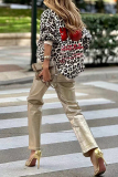 Dark Gray Leopard Print O Neck Long Sleeve Casual Fall Winter Sweatshirt