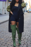 Green Turndown Collar Long Sleeve Casual Cardigan Long Blazer Trench Coat