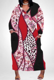 Black White Casual Leopard Snakeskin Print V Neck Long Sleeve Ankle Length Casual Outing Plus Size Straight Loose Maxi Dress