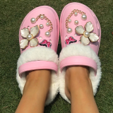 Pink Pearls Decor Butterfly Wedge Heel Thick Bottom Hole Closed Toe Sandals