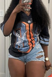 Multicolor Graphics Print V Neck Half Sleeve Casual Oversize T-Shirts