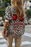 Dark Gray Leopard Print O Neck Long Sleeve Casual Fall Winter Sweatshirt