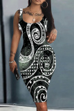 Light Brown Graphics Print U Neck Sleeveless Vacation Bodycon Midi Tank Dress