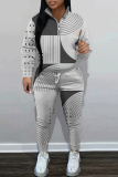 Orange Graphics Print Zipper Collar Long Sleeve Sweatshirt And Pants Sportwear Casual Two Pieces Jogger Sets