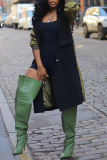 Green Turndown Collar Long Sleeve Casual Cardigan Long Blazer Trench Coat