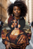 Dark Khaki Graphics Print Long Sleeve Draw String Street Fall Winter Hooded Sweatshirt