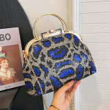 Rose Red Leopard Print Sequins Metal Buckle Shoulder Bag Chain Bag