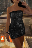 Black Sequins Sleeveless Backless Strapless Formal Evening Party Prom Nightclub Tube Bodycon Mini Dresses