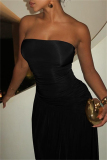 Black Sleeveless Backless Strapless Side Slit Long Formal Evening Party Prom Tube Maxi Dresses
