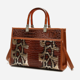 Brown Snake Pattern Business Commuter Bag Pu Shoulder Handbag