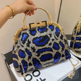 Rose Red Leopard Print Sequins Metal Buckle Shoulder Bag Chain Bag