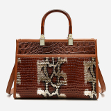 Brown Snake Pattern Business Commuter Bag Pu Shoulder Handbag