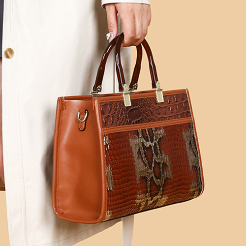 Brown Snake Pattern Business Commuter Bag Pu Shoulder Handbag