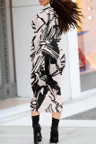 Dark Purple Flowers Geometric Print Half A Turtleneck Long Sleeve Casual Street Bodycon Maxi Dress