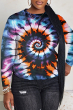 Blue Purple Casual Tie Dye Print O Neck Long Sleeve Fall Winter Sweatshirt