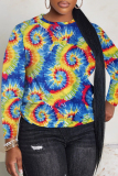 Blue Purple Casual Tie Dye Print O Neck Long Sleeve Fall Winter Sweatshirt