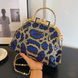 Rose Red Leopard Print Sequins Metal Buckle Shoulder Bag Chain Bag