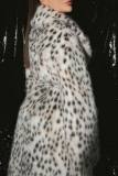 Multicolor Leopard Turndown Collar Long Sleeve Casual Mid-Length Cardigan Faux Fox Fur Coat