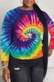 Blue Purple Casual Tie Dye Print O Neck Long Sleeve Fall Winter Sweatshirt
